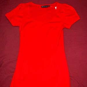 Red Casual New York and Company Short Sleeve Dress with Pockets